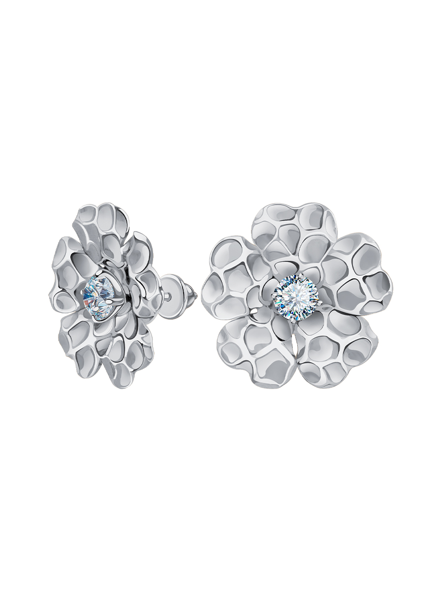 Серьги пусеты серебряные 925 цветы с фианитами | 6022300-00775