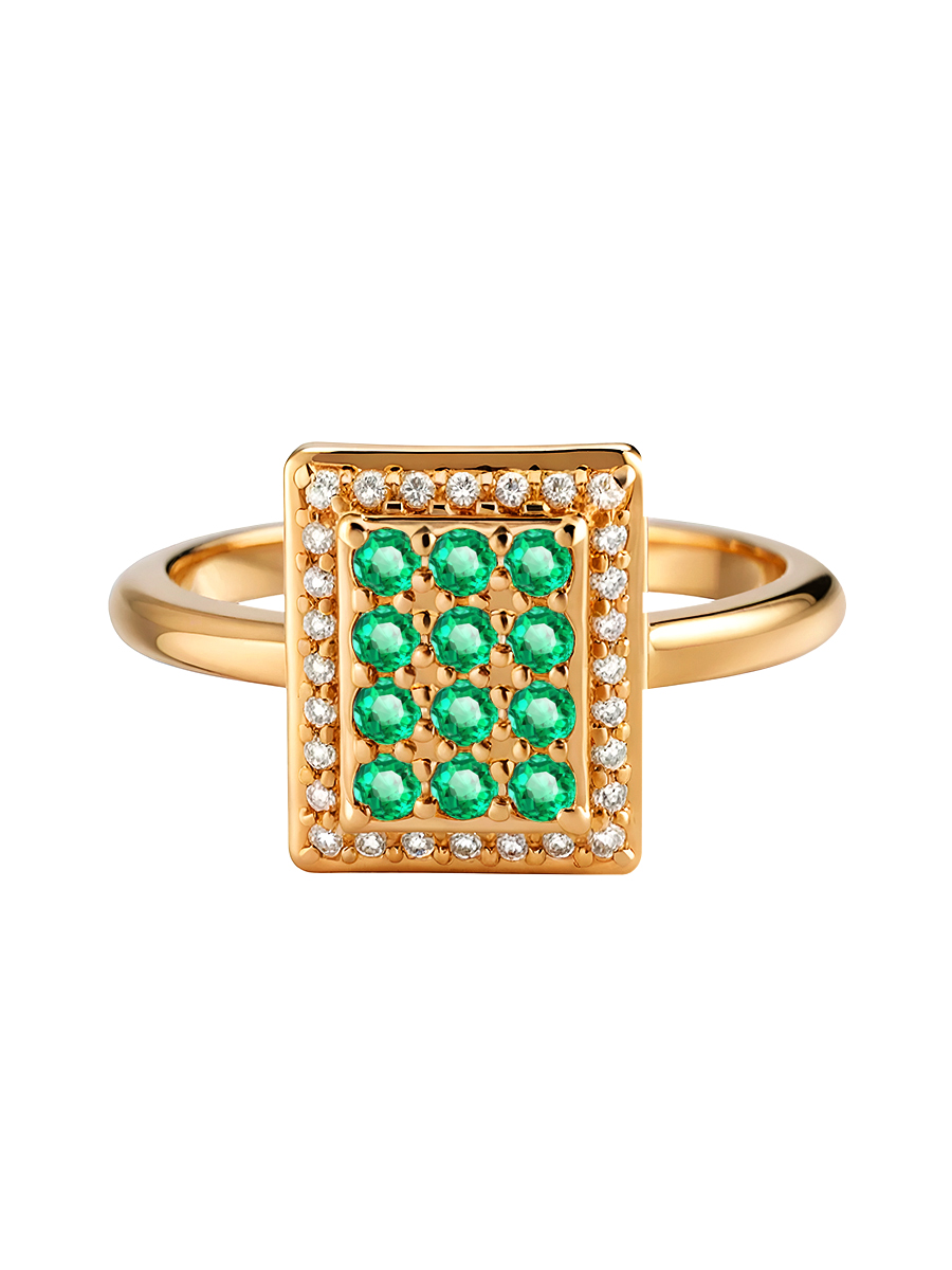 Кольцо золотое 585 с изумрудами и бриллиантами  | 1101770-02720