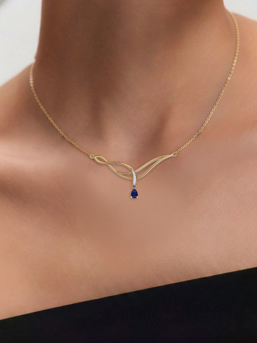 Колье золотое 585 с сапфиром и бриллиантами  | 0320403-00050