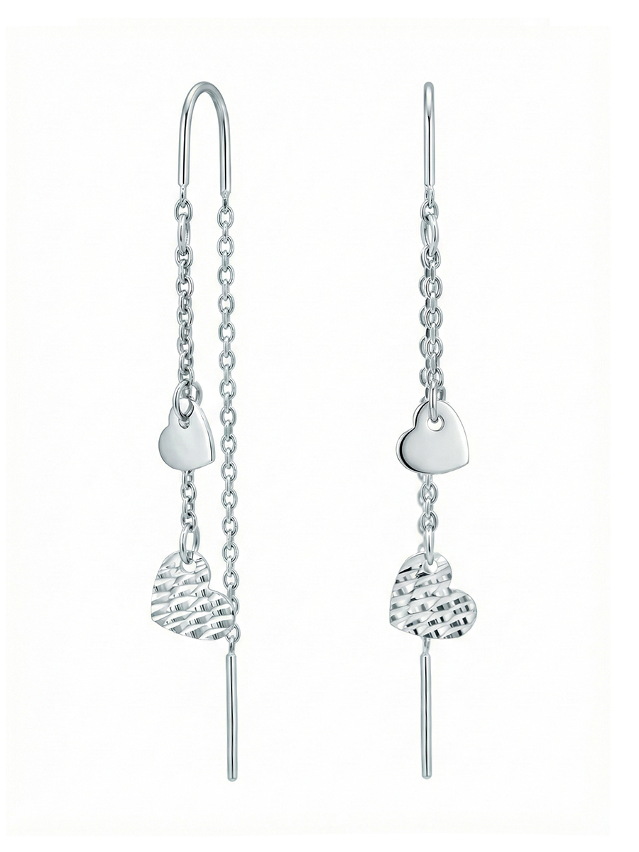 Серьги протяжки серебряные 925 сердца  | 0232369-00245