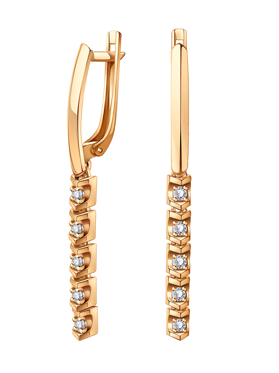 Серьги длинные из золота 585 с камнями фианитами | 0202142-00770