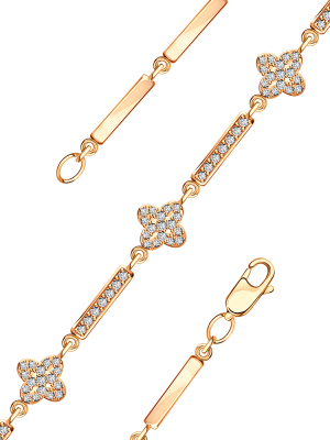 Браслет золотой 585 клевер с фианитами