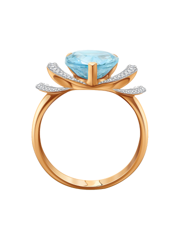 Кольцо золотое 585 с голубым топазом и бриллиантами
