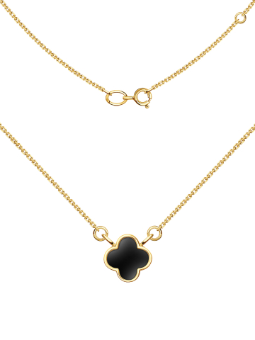 Колье клевер золотое 585 с черной эмалью