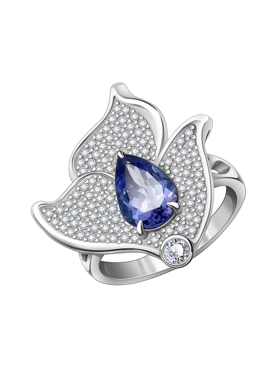 Кольцо из белого золота 585 с танзанитом и бриллиантами | 9101360-05532
