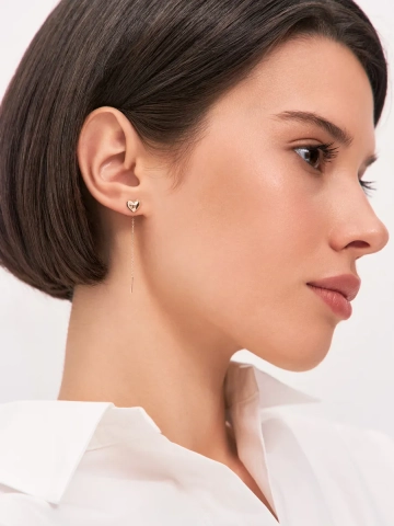 Серьги цепочки золотые 585 сердца без камней