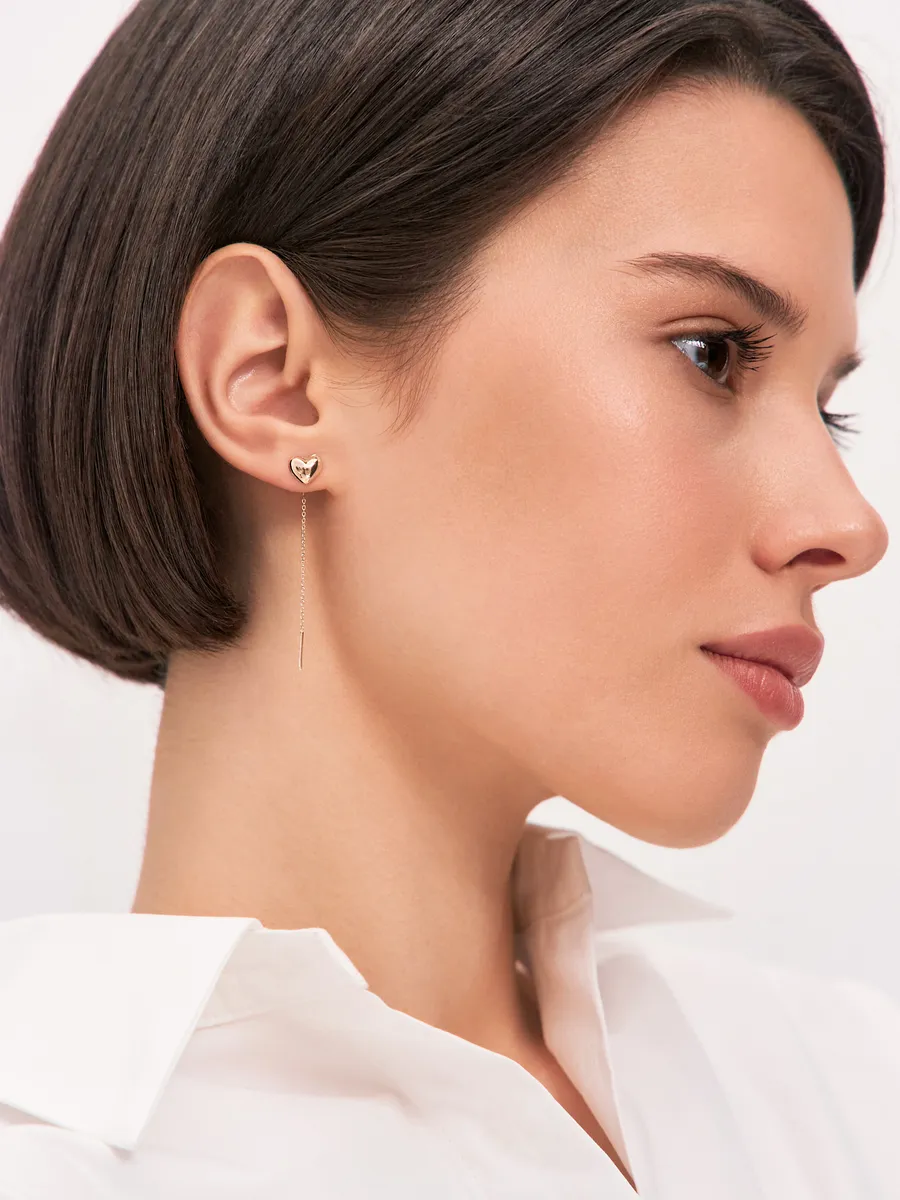 Серьги цепочки золотые 585 сердца без камней | 0212252-00240