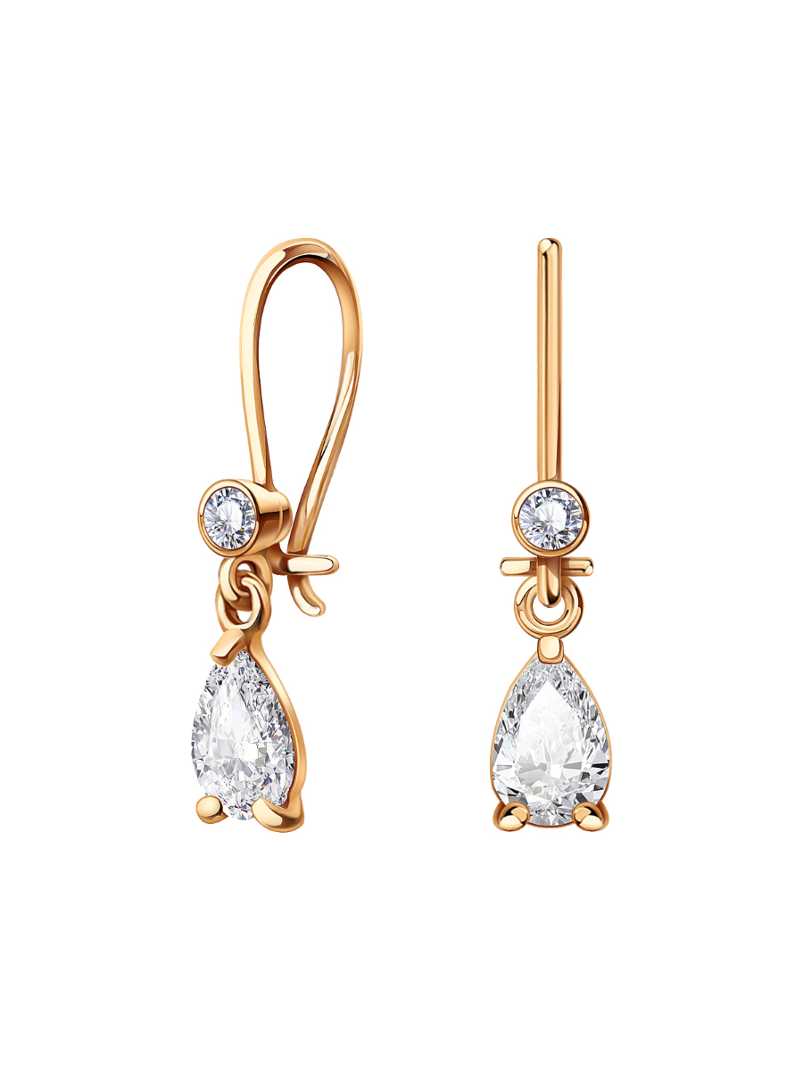 Серьги подвески золотые 585 с фианитами  | 0202005-00770