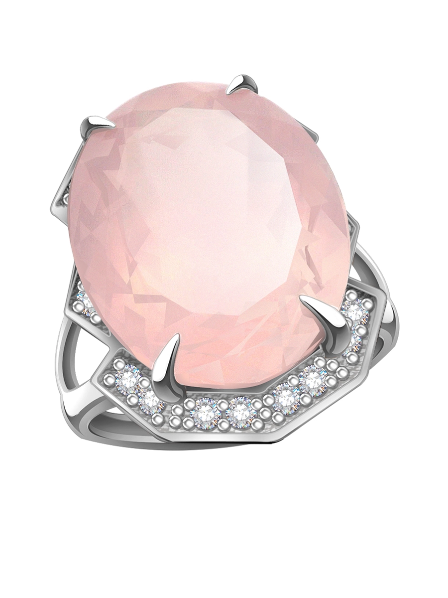 Кольцо из белого золота 585 с розовым кварцем и бриллиантами | 9101280-01712