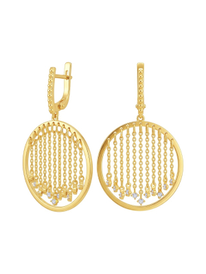 Серьги подвески золотые 585 с бриллиантами 