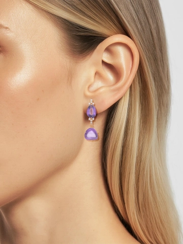 Серьги длинные золотые 585 с аметистами и бриллиантами