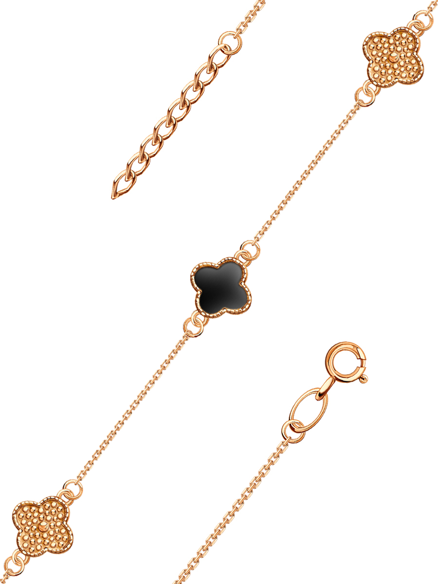 Браслет клевер золотой 585 с черной эмалью  | 7121325-00870