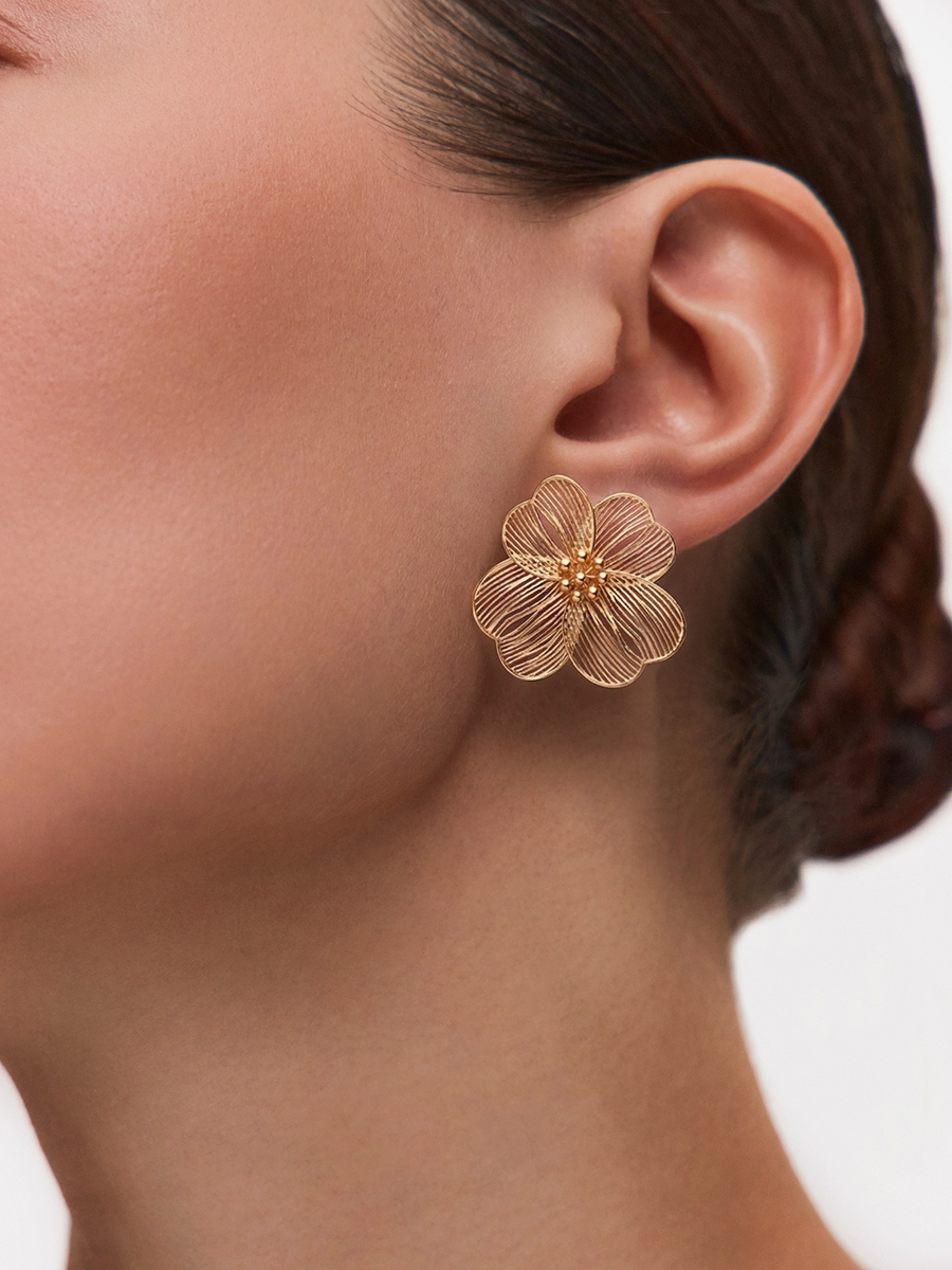 Серьги серебряные 925 цветы с позолотой  | 0202277Л00249