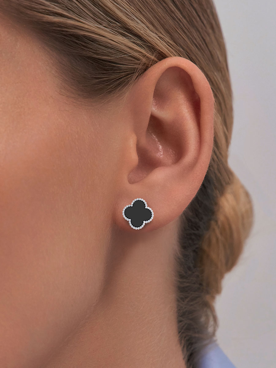 Серьги гвоздики клевер из серебра 925 с агатом | 6001788-00185