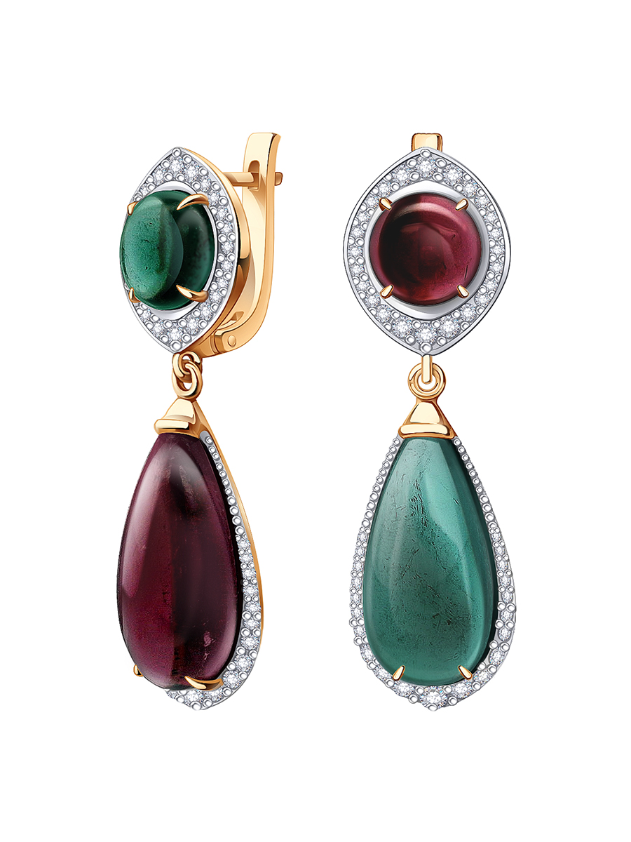 Серьги золотые 585 с турмалинами и бриллиантами | 9201369-01520