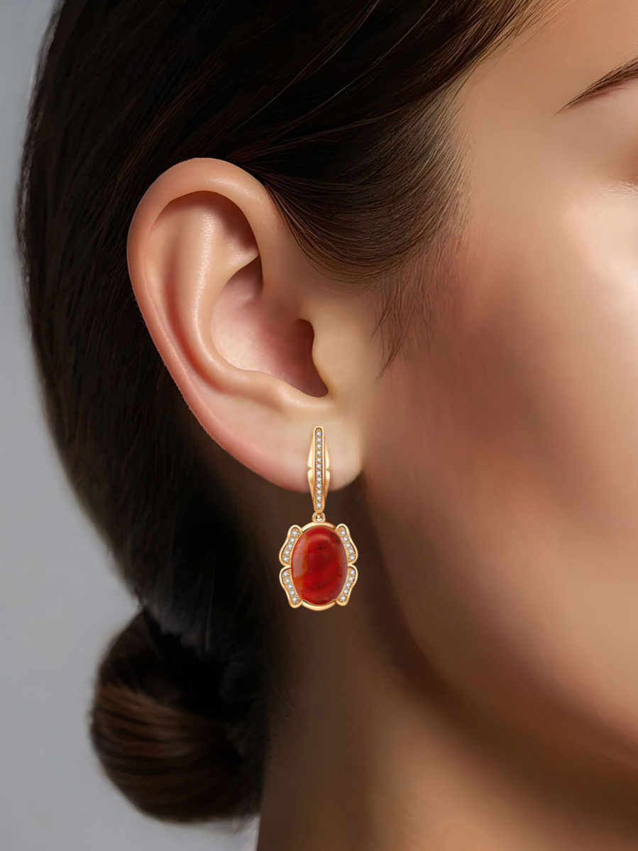 Серьги из золота 585 с яшмой и бриллиантами | 9201292-04860