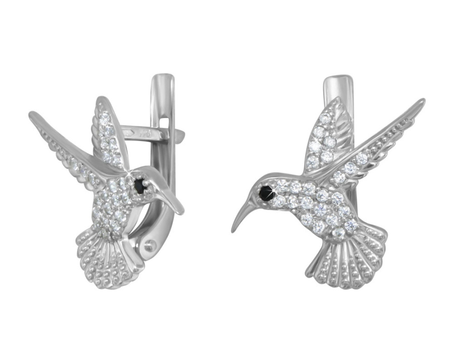 Серьги колибри из серебра 925 с фианитами | 2100585-00215