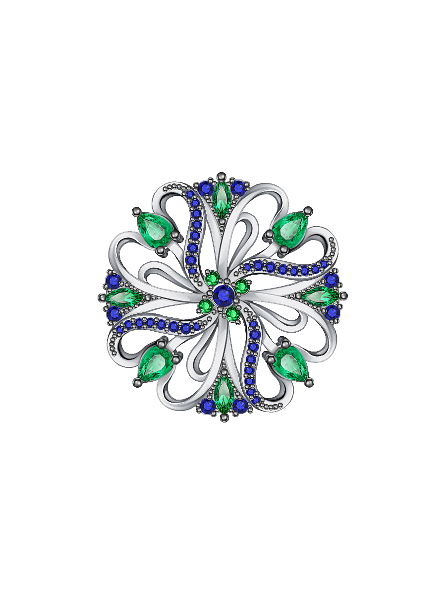 Брошь цветок из серебра 925 с фианитами | 2700024-00355