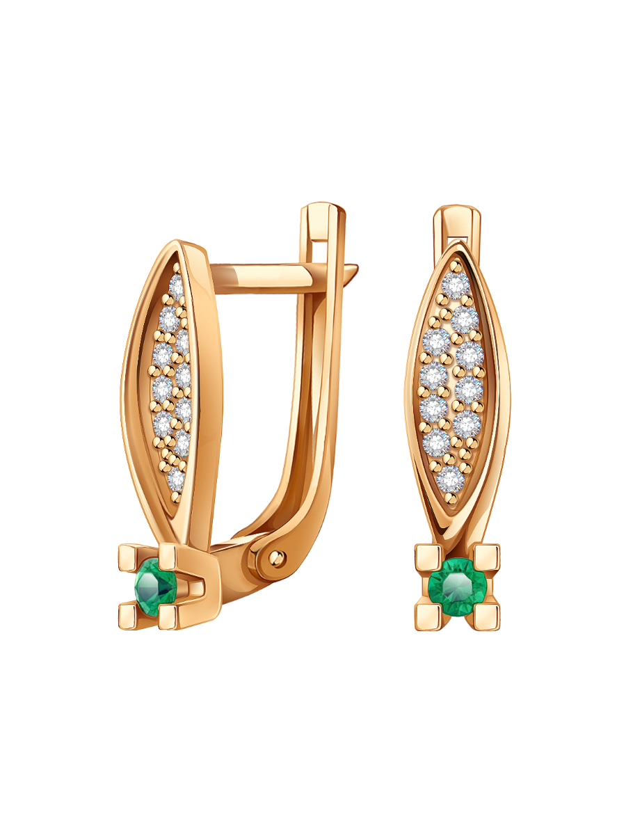 Серьги золотые 585 с изумрудами и бриллиантами | 2101301-00060