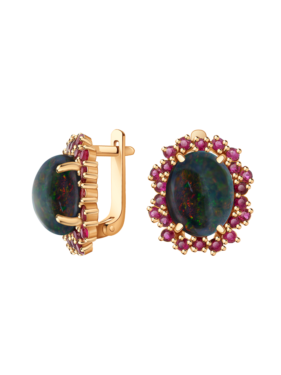 Серьги золотые 585 с опалом и рубинами  | 2101494-85000