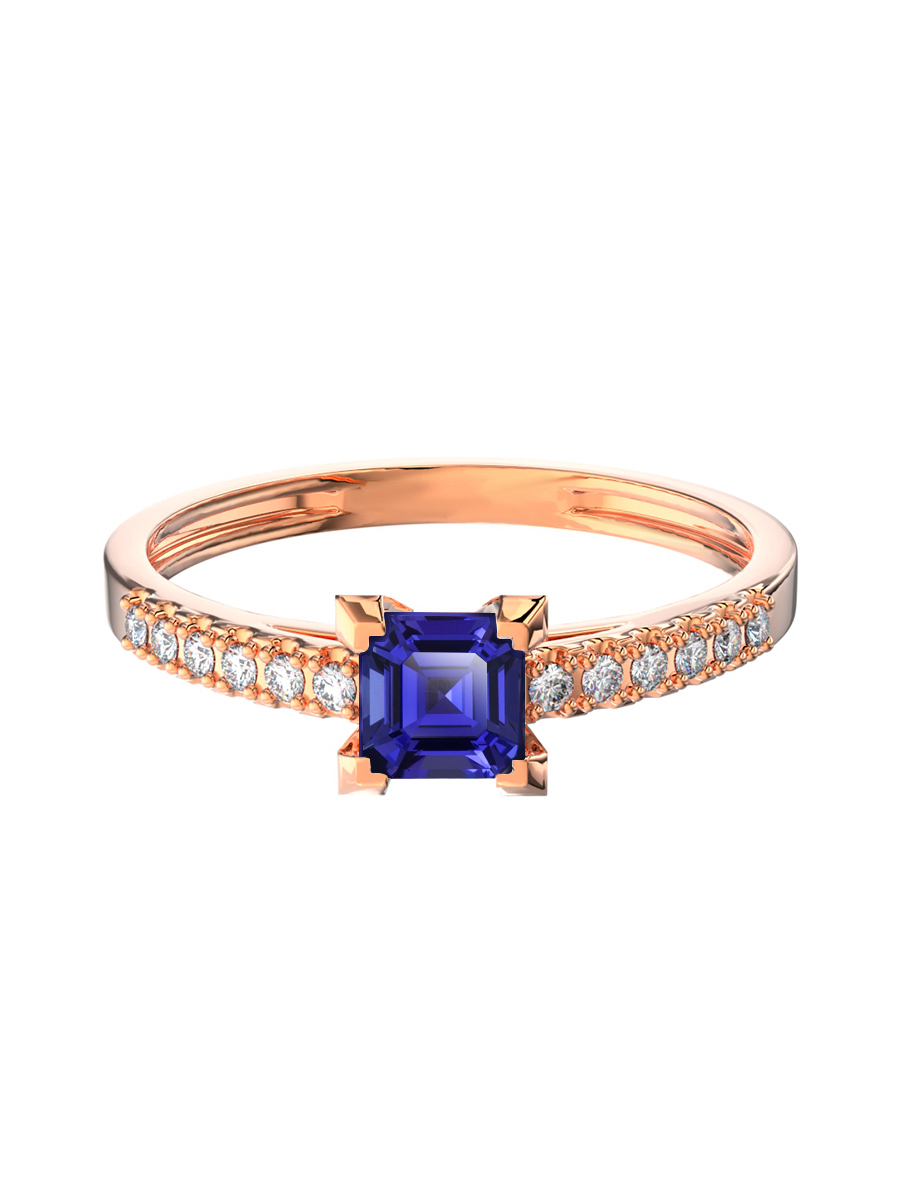 Кольцо золотое 585 с сапфиром и бриллиантами  | 0101807-02710