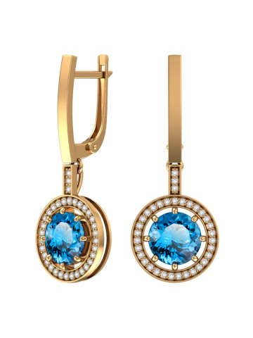 Серьги подвески золотые 585 с топазами и фианитами 