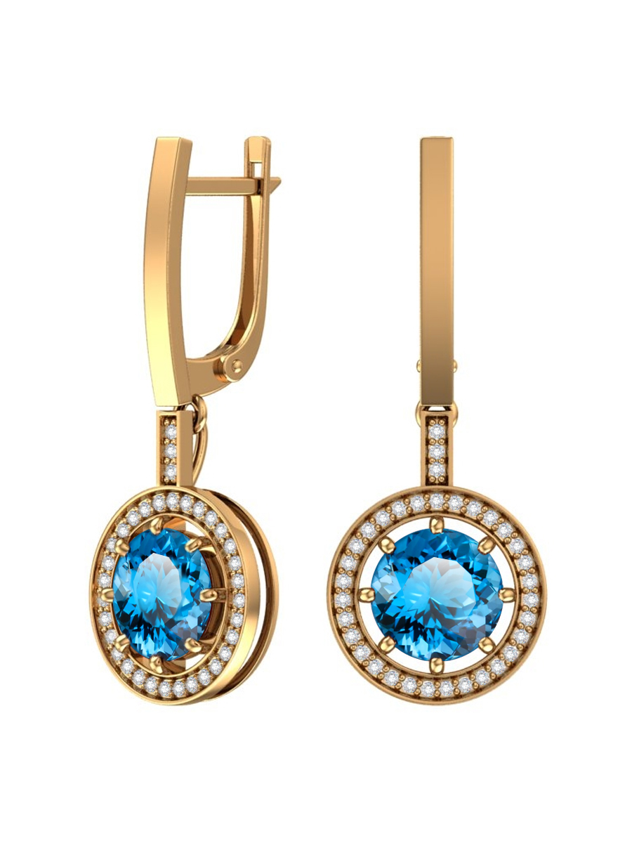 Серьги подвески золотые 585 с топазами и фианитами  | 2101196-00740