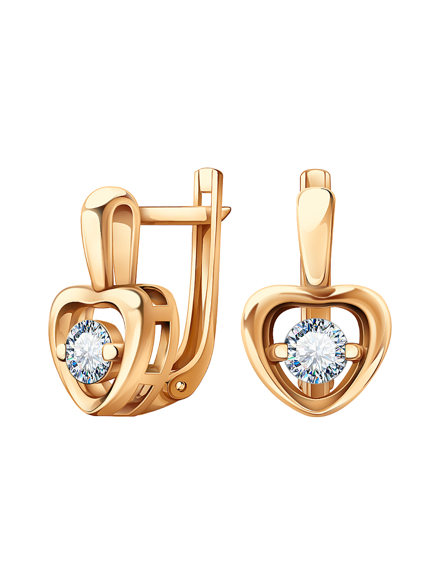 Серьги детские золотые 585 сердечки с фианитами | 0201454-00770