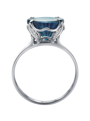 Кольцо из белого золота 585 с синим топазом и бриллиантами