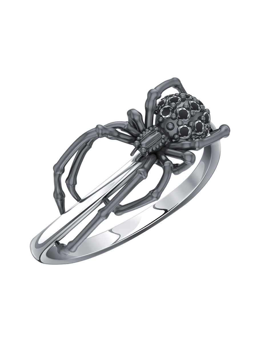 Кольцо паук из белого золота 585 с черными фианитами | 1100730-00202