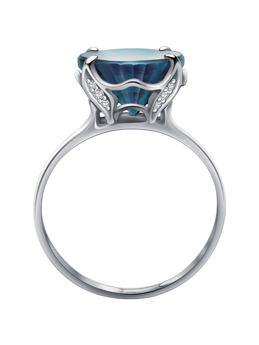 Кольцо из белого золота 585 с синим топазом и бриллиантами | 9101147-00162