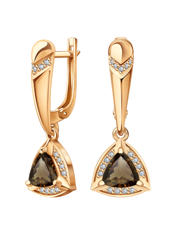 Серьги подвески золотые 585 с раухтопазамии фианитами 