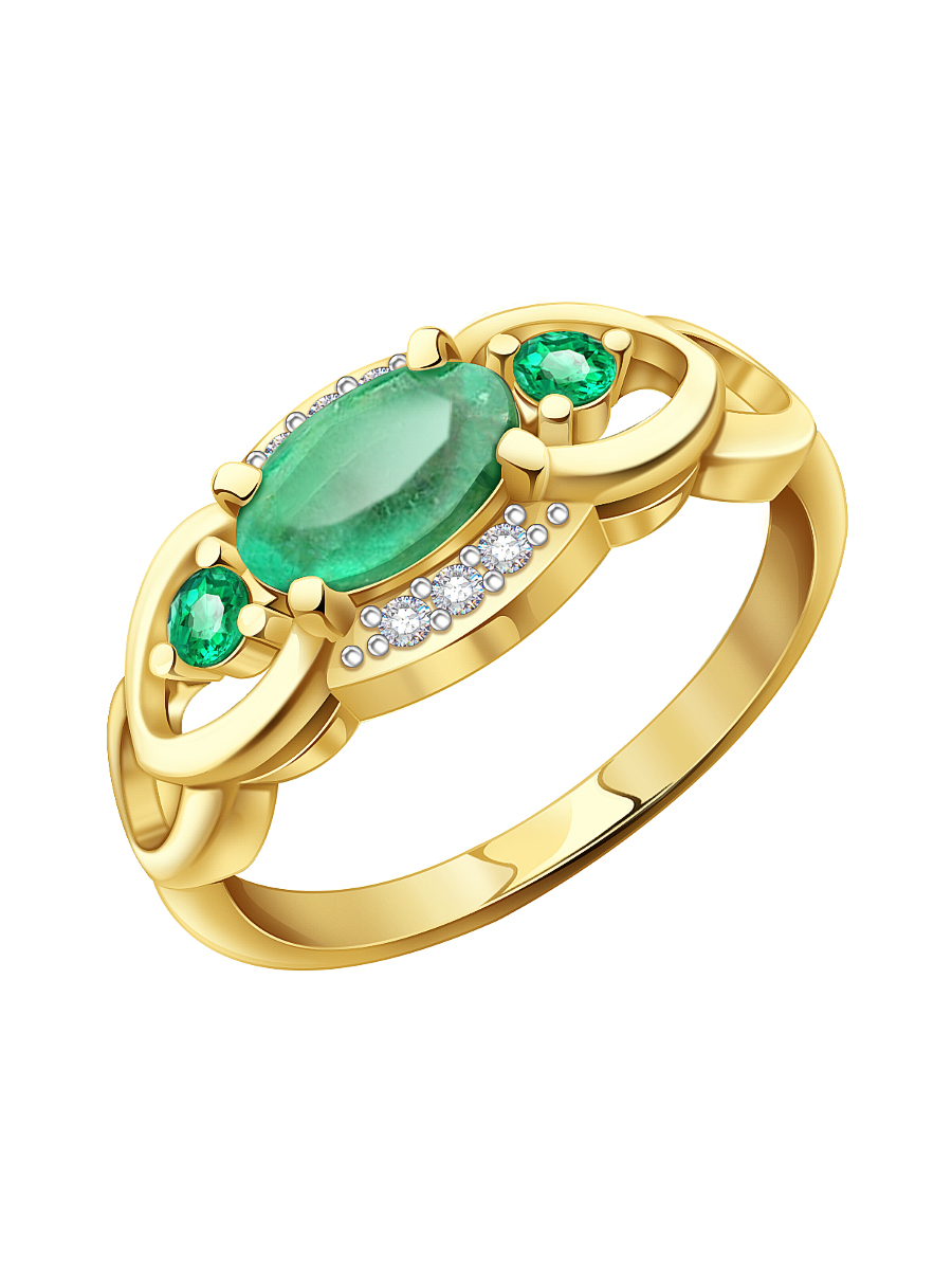 Кольцо золотое 585 с изумрудами и бриллиантами | 1101278-00061