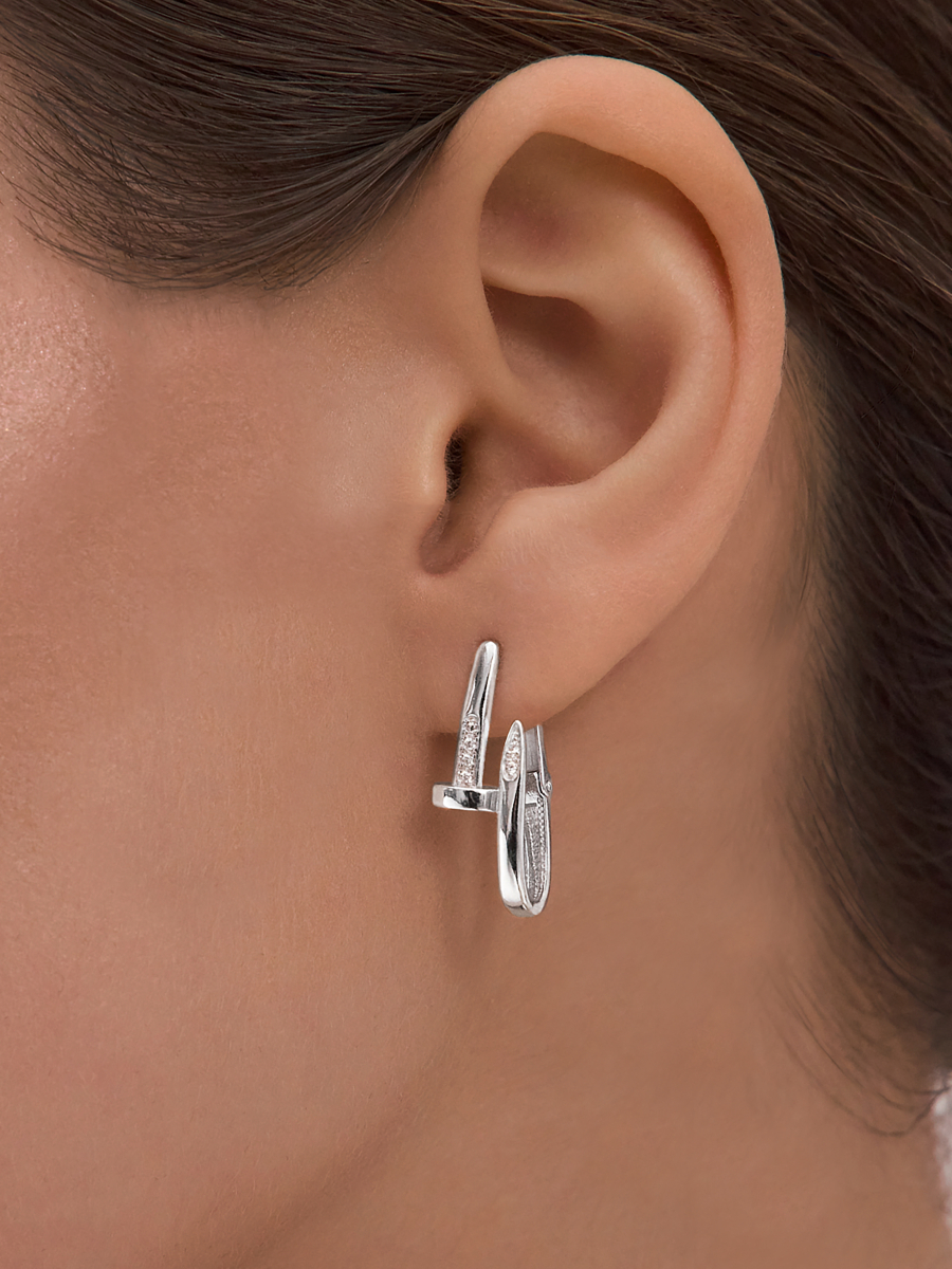 Серьги из белого золота 585 с бриллиантами | 0201919-00002