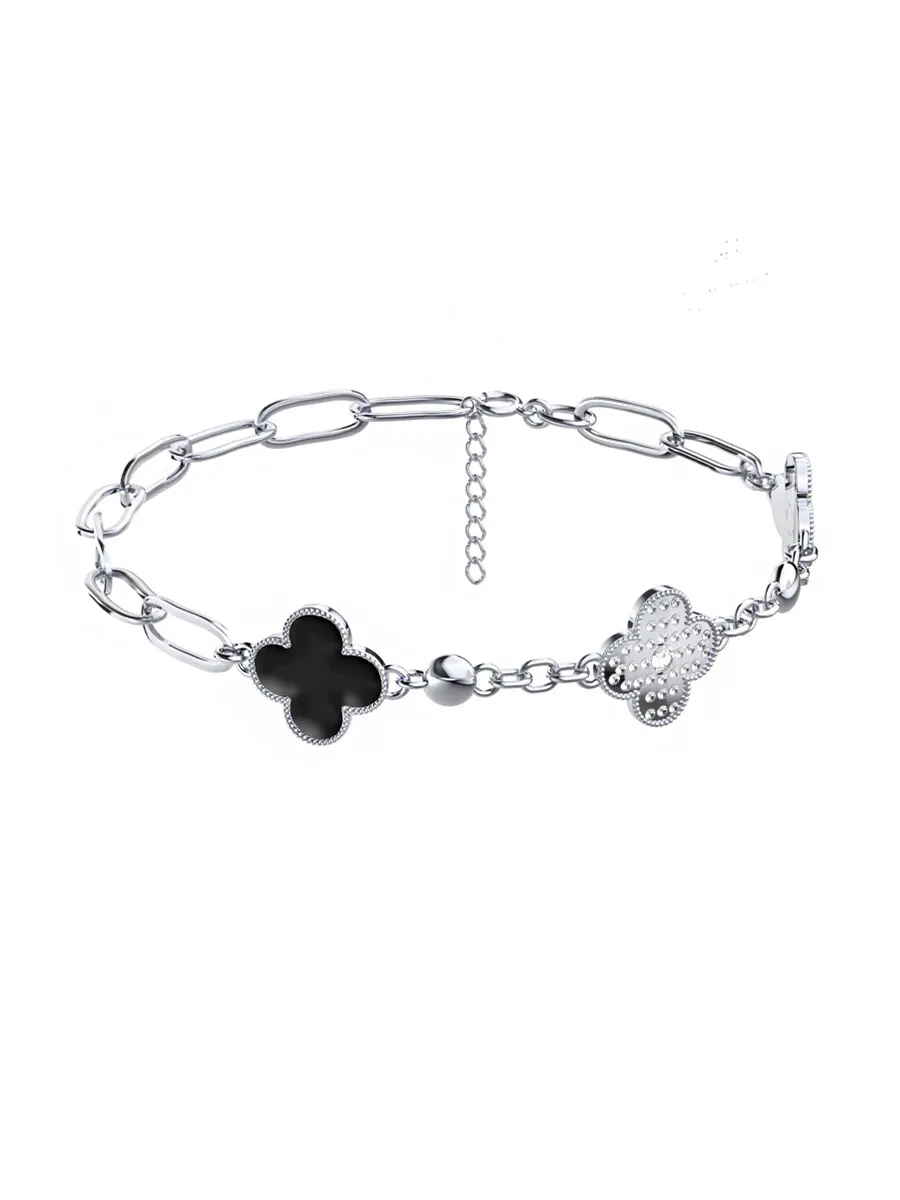 Браслет серебряный женский на руку 925 клевер без камней | 0720767-00875