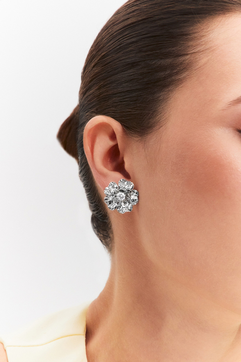 Серьги пусеты серебряные 925 цветы с фианитами | 6022300-00775