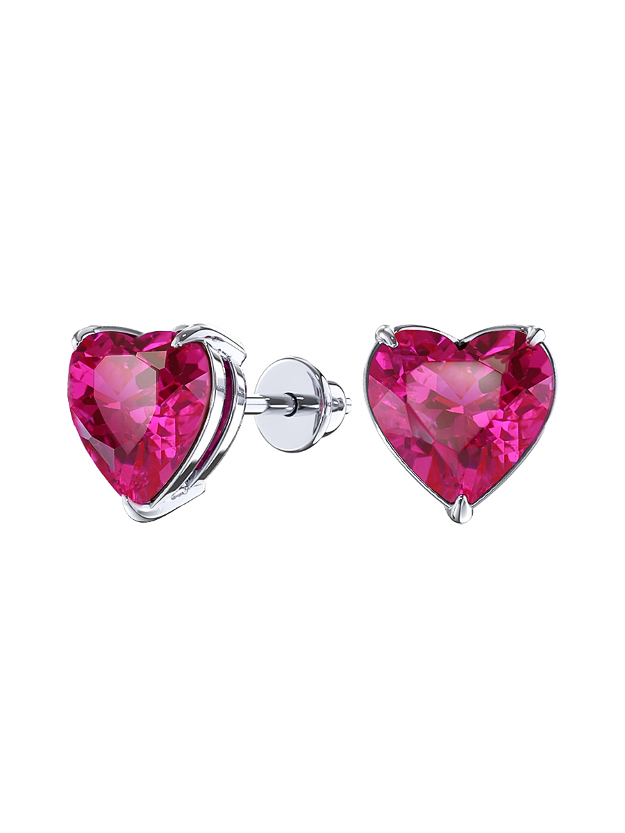 Серьги гвоздики сердечки из серебра 925 с кварцем | 6101652-04085