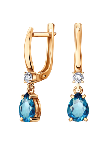 Серьги подвески золотые 585 с топазами и фианитами 