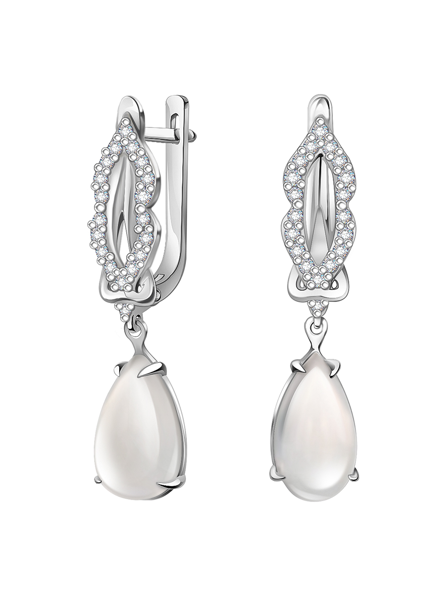 Серьги из белого золота 585 с лунным камнем и бриллиантами | 9201290-05022