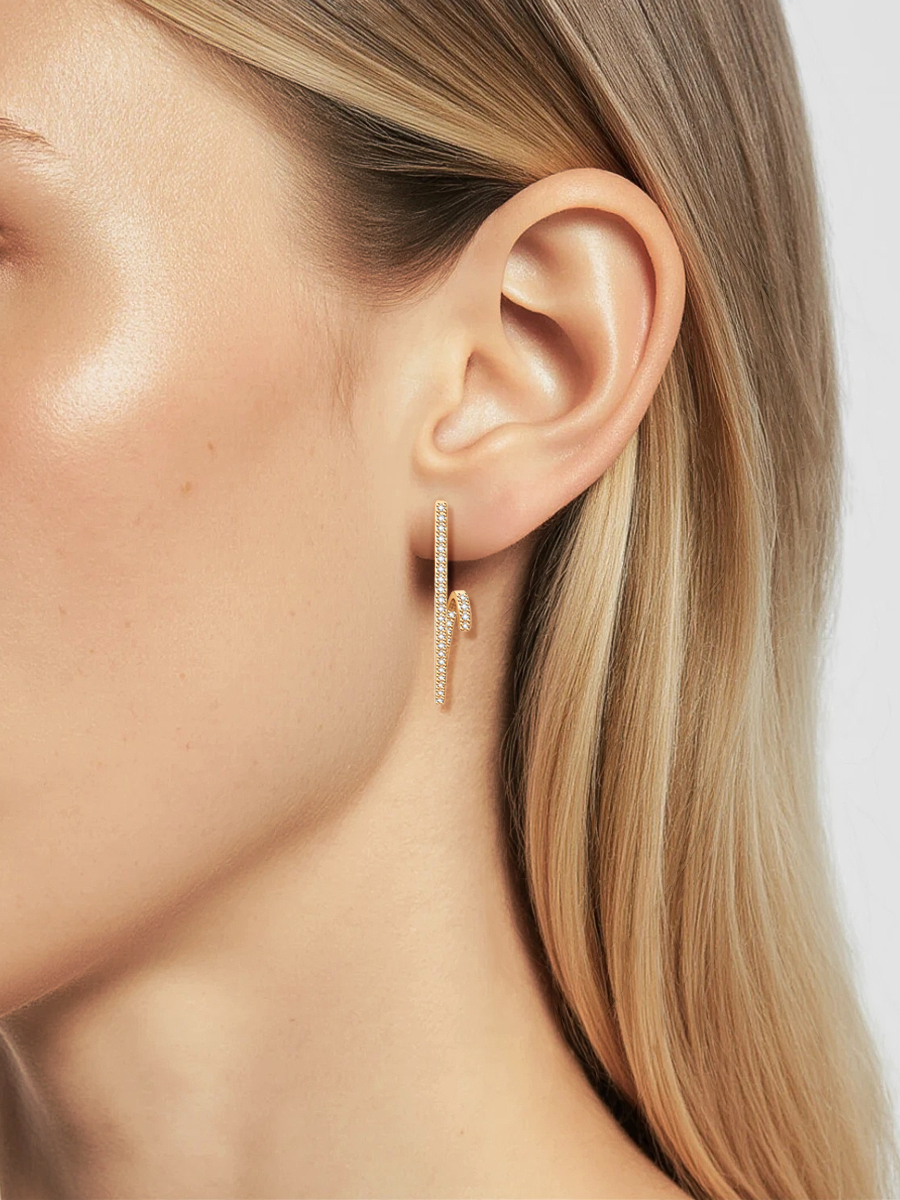 Серьги длинные золотые 585 с камнями фианитами  | 0201986-00770