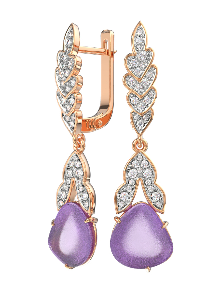 Серьги из золота 585 с аметистами и бриллиантами | 9201249-00170