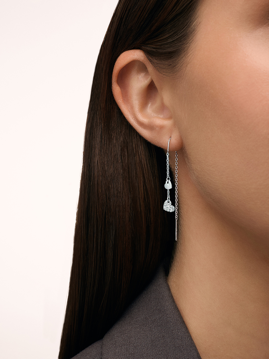 Серьги протяжки серебряные 925 сердца  | 0232369-00245