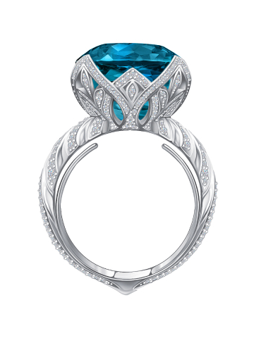 Кольцо из белого золота 585 с синим топазом и бриллиантами 