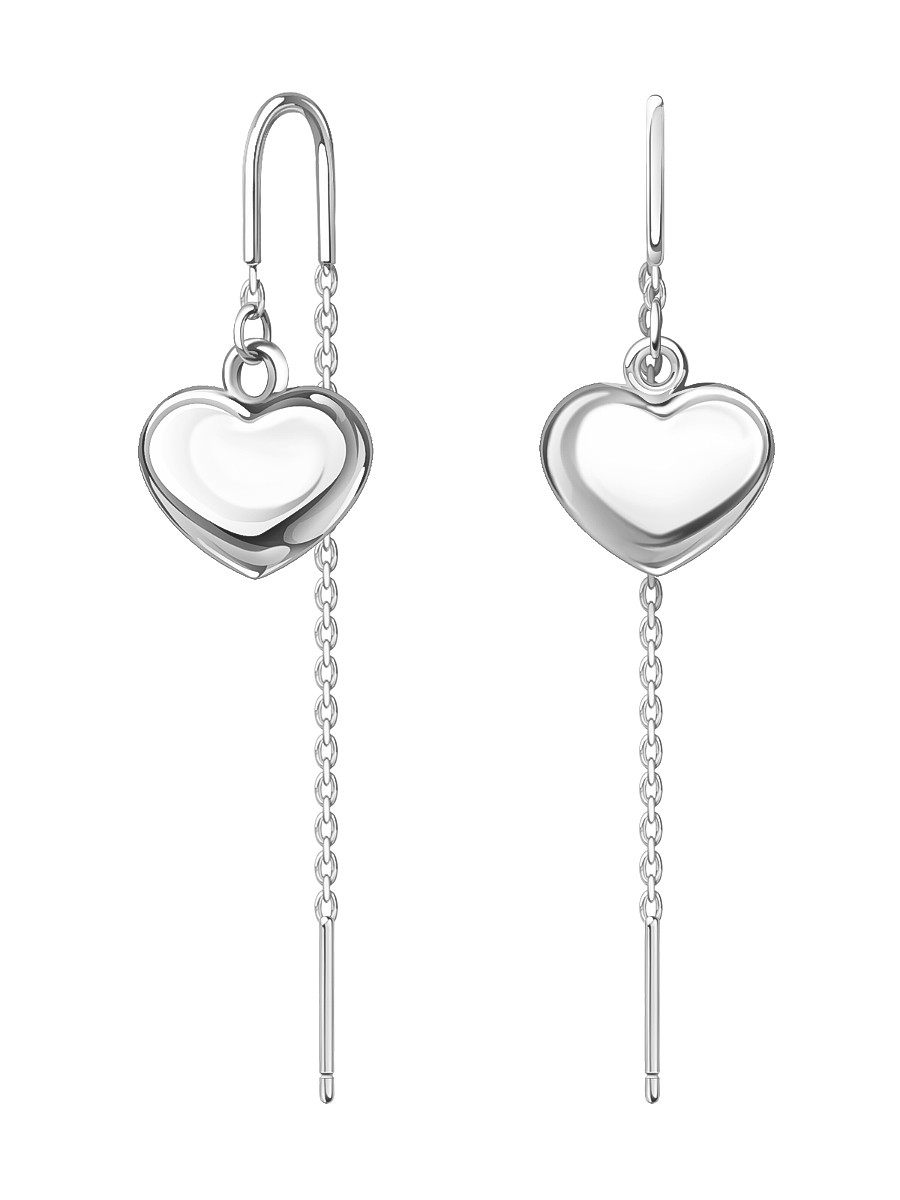 Серьги протяжки серебряные 925 сердца  | 0212366-00245