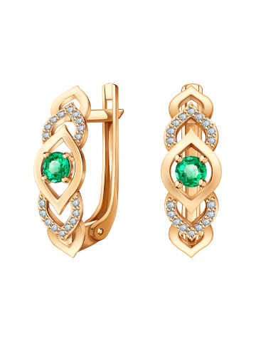 Серьги золотые 585 с изумрудами и бриллиантами