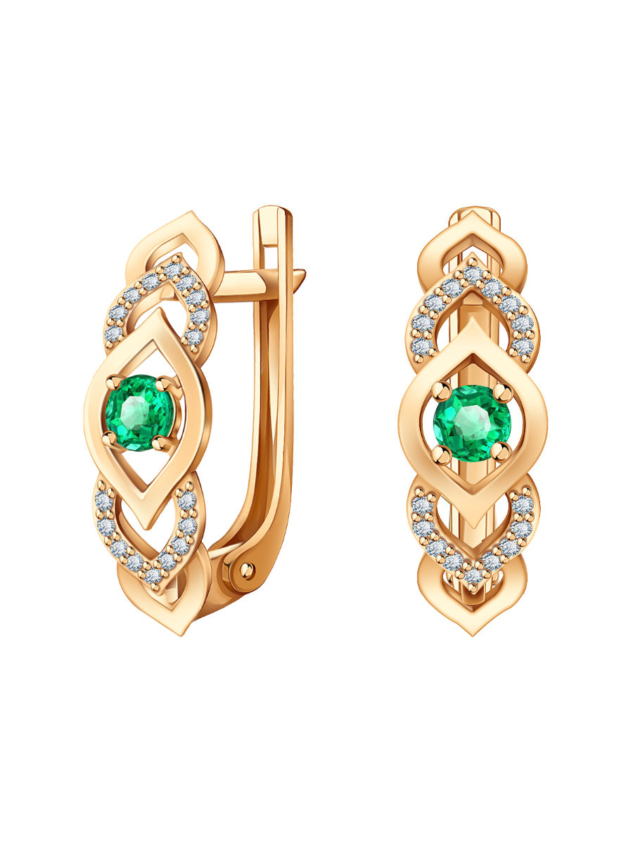 Серьги золотые 585 с изумрудами и бриллиантами | 2100890-00060