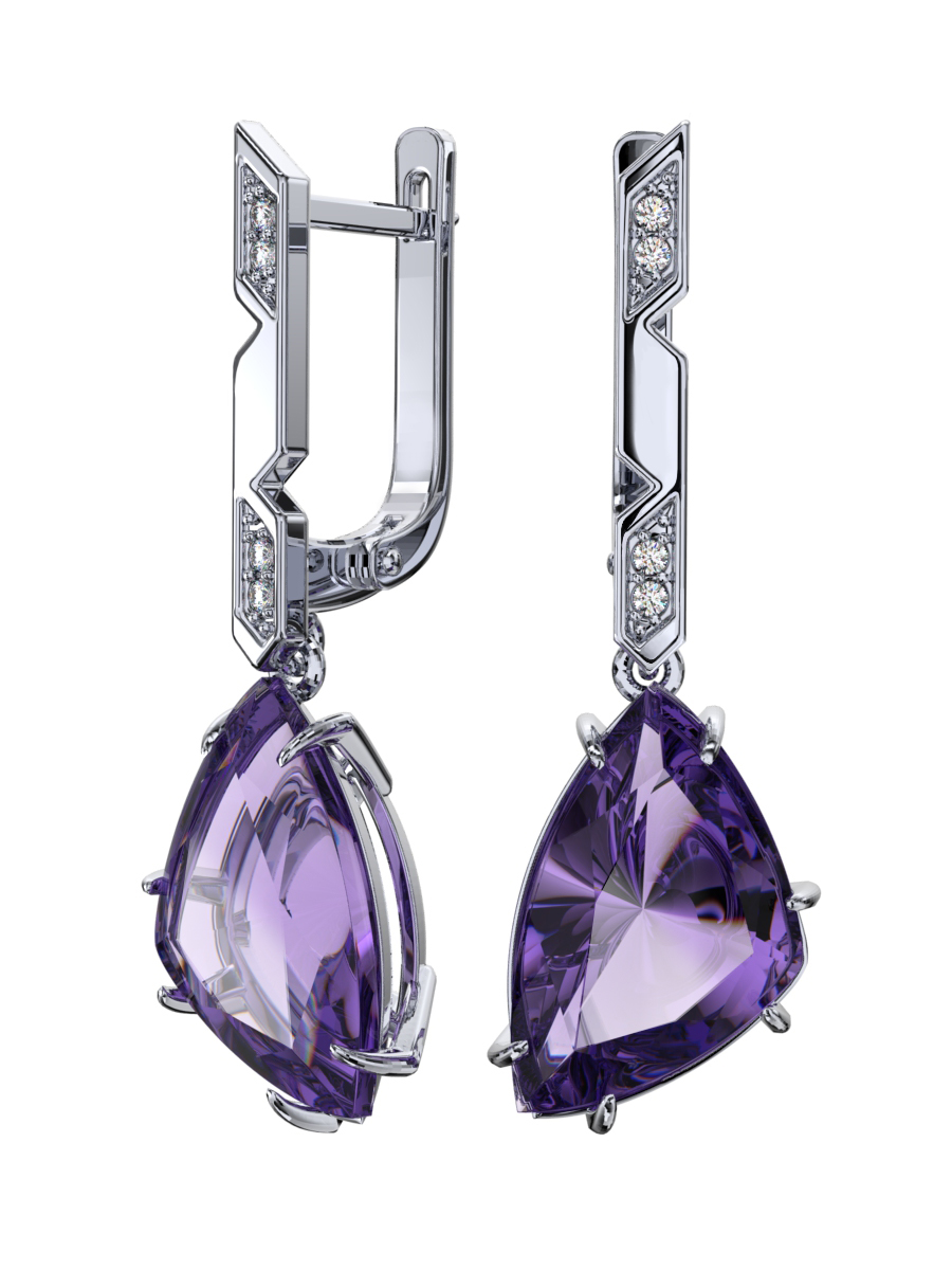 Серьги из белого золота 585 с аметистами и бриллиантами | 9201314-00172
