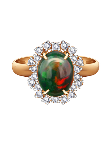 Кольцо золотое 585 с зеленым опалом и бриллиантами 