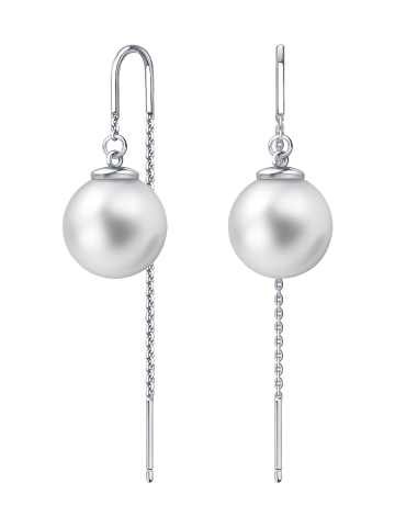 Серьги протяжки серебряные 925 с белым жемчугом 