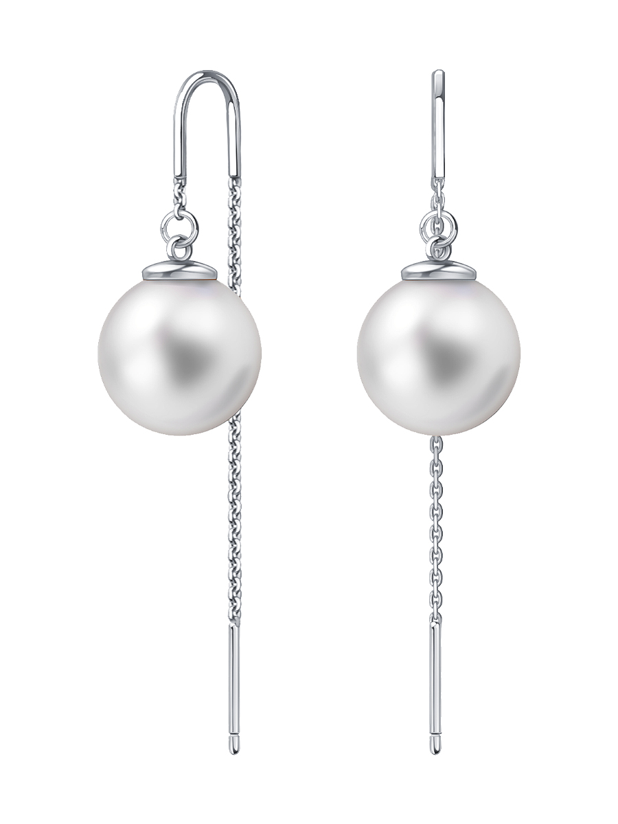 Серьги протяжки серебряные 925 с белым жемчугом  | 0222317-03675